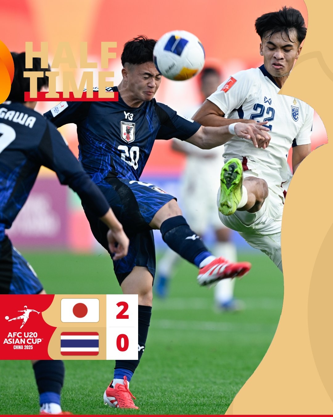  半場(chǎng)-日本U20 2-0領(lǐng)先泰國(guó)U20，石井久繼破門(mén)+中柱 泰國(guó)0射正