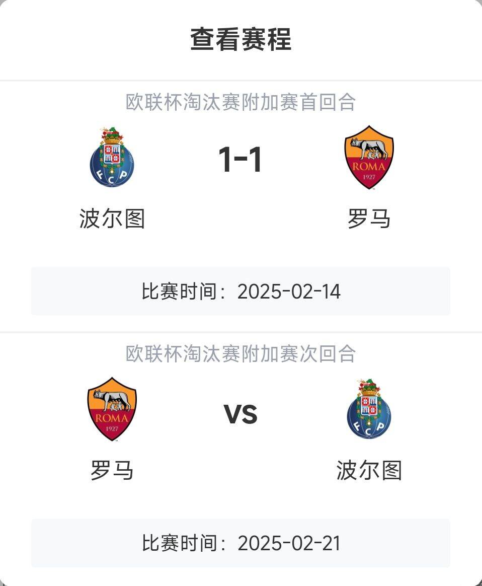  羅馬頂得住嗎？意甲歐戰(zhàn)8隊3隊直通4隊出局，羅馬首回合1-1波爾圖