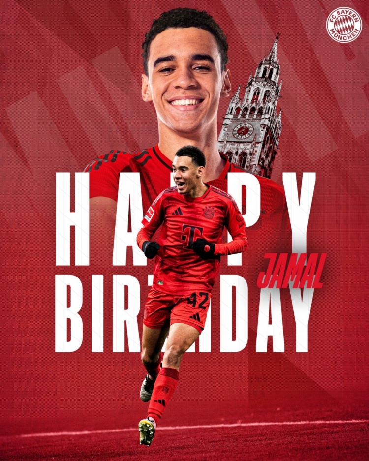  拜仁官方祝穆西亞拉22歲生日快樂，加盟至今出戰(zhàn)196次獲59球38助