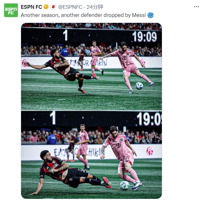 名場面記錄！ESPN曬照：又一個賽季，又一名后衛(wèi)被梅西扣倒