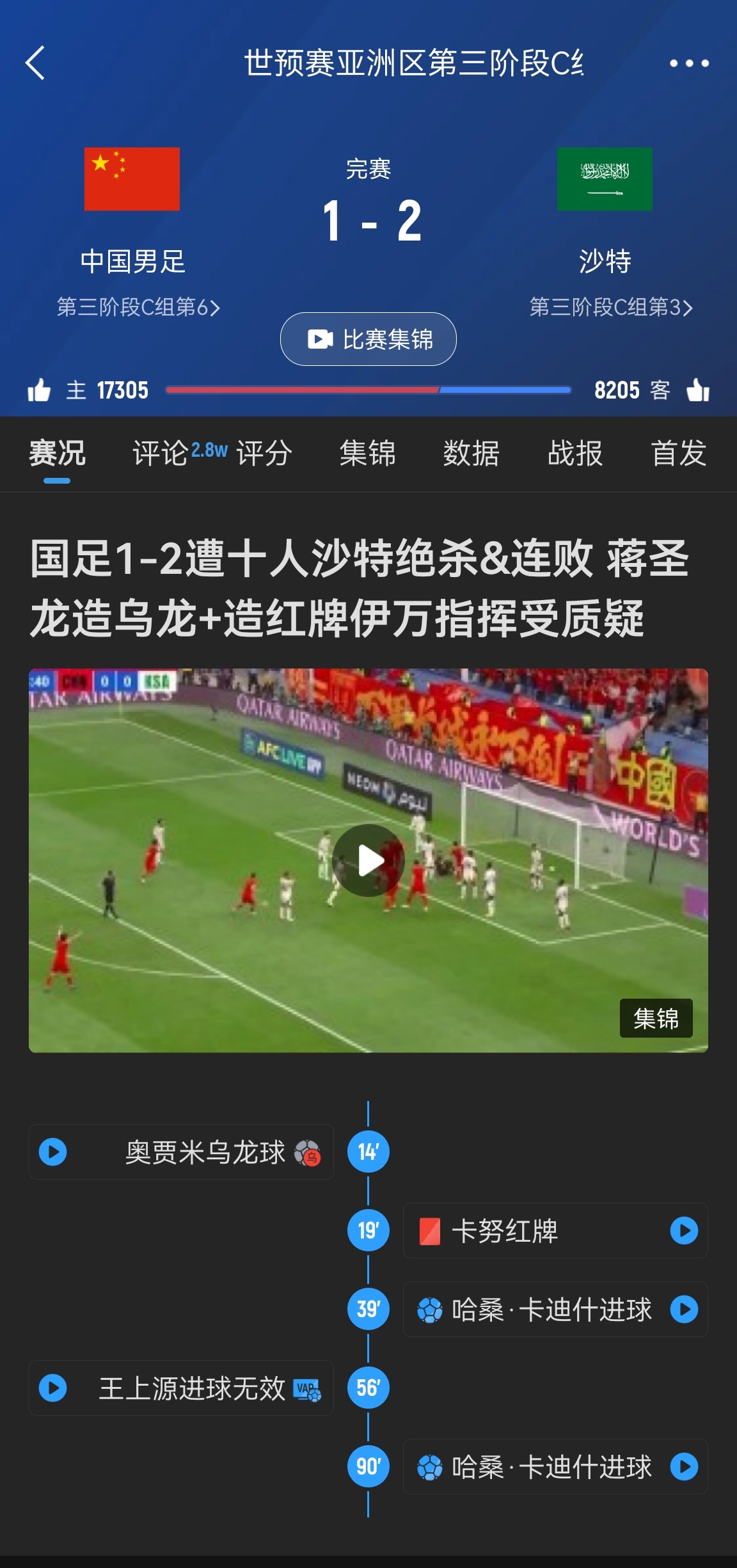  今天什么劇本？首戰(zhàn)沙特也是半場紅牌+蔣光太傷退，最后國足被翻