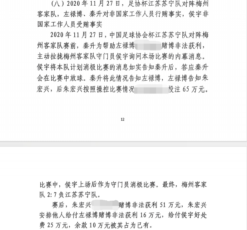  網(wǎng)傳判決書(shū)：足協(xié)杯梅州2-7江蘇，梅州門(mén)將侯宇收25萬(wàn)消極比賽
