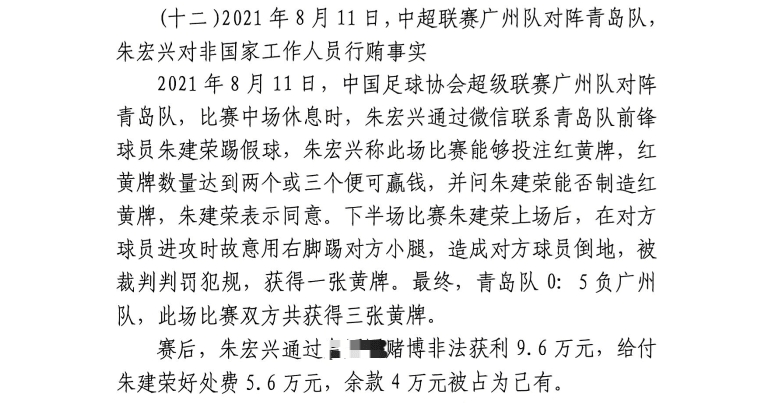  網(wǎng)傳判決書(shū)：青島球員朱建榮故意踢對(duì)方小腿，染黃收5.6萬(wàn)好處費(fèi)