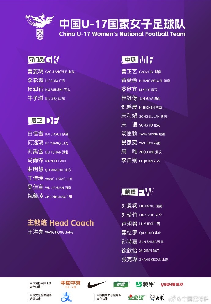 U17女足30人將在蘇州集訓(xùn)備戰(zhàn)世界杯，姜寧、朱挺擔(dān)任訓(xùn)練員